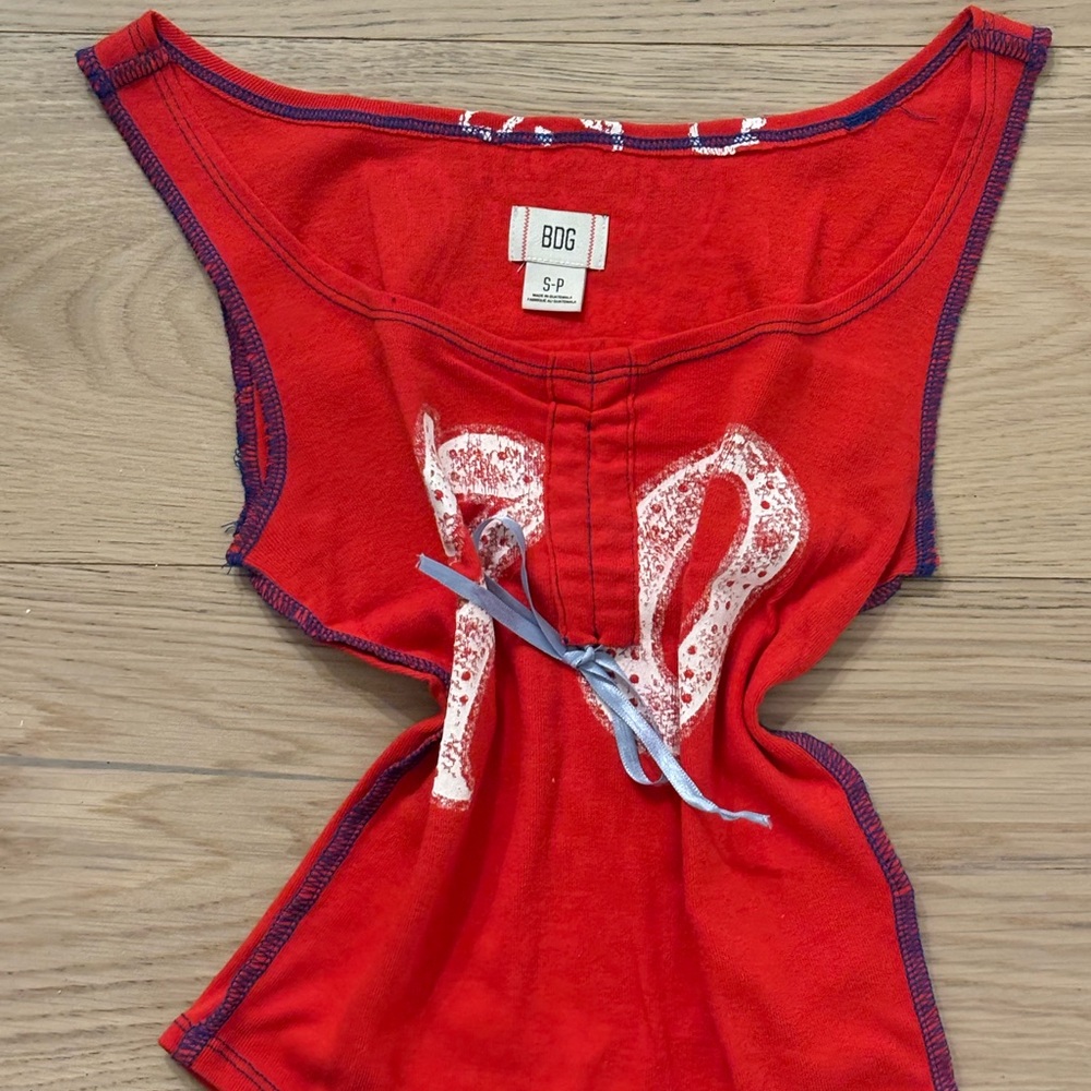 BDG Vibrant Red Top with Blue Tie Detail